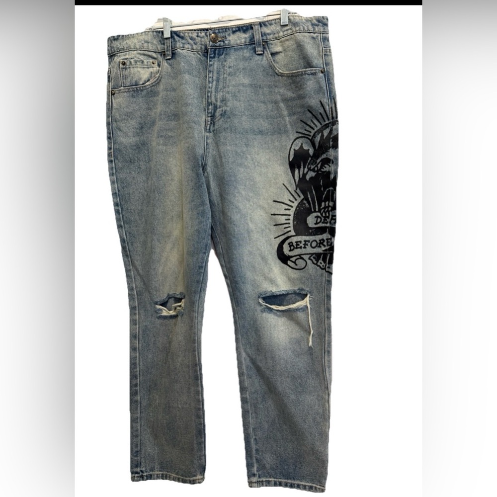 Ed Hardy Jeans Mens‎ Death Before Dishonor Logo Distressed Slim Fit Taper